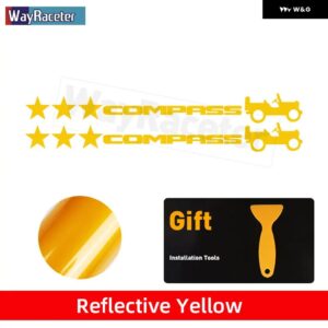 ジープ 2個 ピラードアサイド ステッカー フード トランク テールスターウィリーエディション反射ビニール デカール コンパス - yellow
