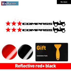 ジープ 2個 ピラードアサイド ステッカー フード トランク テールスターウィリーエディション反射ビニール デカール コンパス - red　and　black
