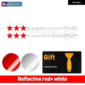 ジープ 2個 ピラードアサイド ステッカー フード トランク テールスターウィリーエディション反射ビニール デカール コンパス - red　and　white