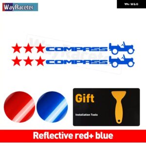 ジープ 2個 ピラードアサイド ステッカー フード トランク テールスターウィリーエディション反射ビニール デカール コンパス - red　and　blue
