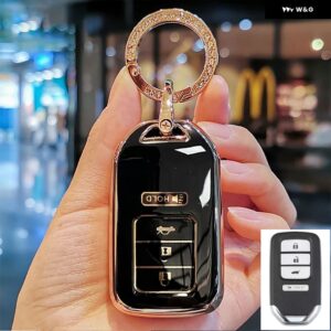 4ボタン メッキ TPU 車リモートキー FOB カバー ケース ホンダ アコード EX EXL シビック CRV HRV パイロットリッジライン 2016 -2018 POCKETOR - black keyring