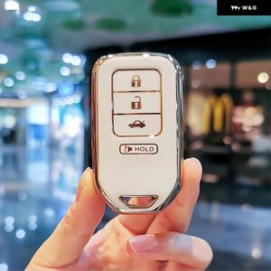4ボタン メッキ TPU 車リモートキー FOB カバー ケース ホンダ アコード EX EXL シビック CRV HRV パイロットリッジライン 2016 -2018 POCKETOR - white shell