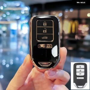 4ボタン メッキ TPU 車リモートキー FOB カバー ケース ホンダ アコード EX EXL シビック CRV HRV パイロットリッジライン 2016 -2018 POCKETOR - black shell