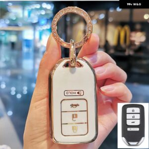 4ボタン メッキ TPU 車リモートキー FOB カバー ケース ホンダ アコード EX EXL シビック CRV HRV パイロットリッジライン 2016 -2018 POCKETOR - white keyring