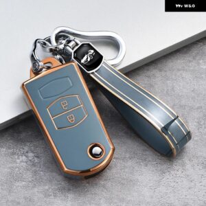 2 3ボタン ソフト TPU フリップキーケースカバー マツダ3 2 6 2003-13 車ホルダー - A grey keychain