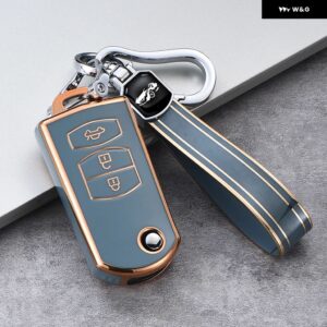 2 3ボタン ソフト TPU フリップキーケースカバー マツダ3 2 6 2003-13 車ホルダー - B grey keychain