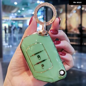 ジープ ファッション TPU リモートキーケースカバー シェル FOB プロテクター ラングラー JL JK JLU XD 2018-2022 ホルダー キーホルダー アクセサリー - green keyring