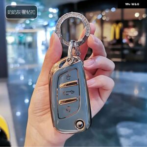 ソフト TPU 車折りたたみキーカバー ケースシェルキーホルダー プジョー シトロエン C1 C2 C3 C4 C5 DS3 DS4 DS5 DS6 プロテクターバッグ アクセサリー - grey keyring