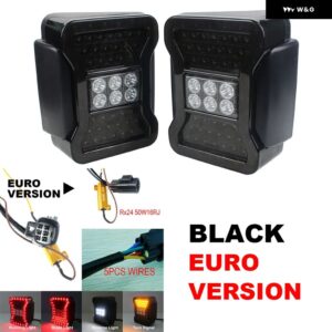 ジープ カーライトアセンブリスモーク LED テールランプ ラングラー JK 2007-2017 リアランプブレーキリバースライトデイタイムランニングライト - Black EURO Version