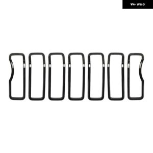 ジープ ラングラー JL 2024 7個 カーアクセサリーグリル リングカバー 装飾 ABS 外装 フロント トリム カーボンルック - Black
