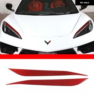 シボレー 赤カーボンフロント ヘッドライト アイブロウストリップ トリム 装飾 リップキット コルベット C8 スティングレイ Z51 2020- - Red Carbon Fiber