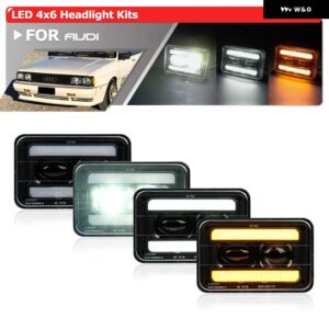 アウディ クワトロ 4000 5000 クーペ H4651 H4656 アップグレード 4X6インチ LED ヘッドライト DRL/ウインカー/ハイ/ロー シールドビーム駆動 ヘッドランプ - 2pcs