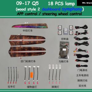 アウディ 21色 Q5 B8 2009-2017 ボタン アプリ 制御 ドア ダッシュボード パネル LED ムードランプ 発光ストリップ アンビエントライト - Set 4