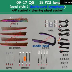 アウディ 21色 Q5 B8 2009-2017 ボタン アプリ 制御 ドア ダッシュボード パネル LED ムードランプ 発光ストリップ アンビエントライト - Set 3