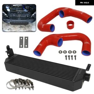 アウディ ブラックアルミ フロントツインインタークーラー ホースキット 付き ブラック/ブルー/レッド VW ゴルフ R GTI MK7 2.0T 15-21 S3 8V に適合 - Red