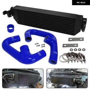 アウディ ブラックアルミ フロントツインインタークーラー ホースキット 付き ブラック/ブルー/レッド VW ゴルフ R GTI MK7 2.0T 15-21 S3 8V に適合 - Blue