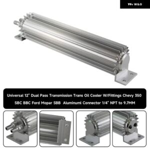 シボレー アルミ 汎用 12インチ デュアルパス フィン付き トランス ミッション オイル クーラー フィッティング付き 350 SBC BBC - Silver