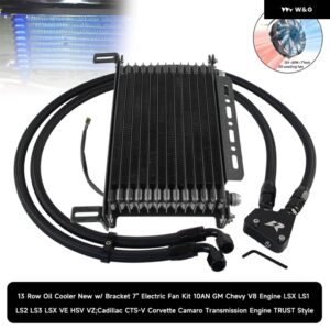 シボレー 汎用 13列 オイルクーラー + オイルライン + ブラケット キット + 7 電動ファンキット 10AN GM V8 エンジン LS1 - black