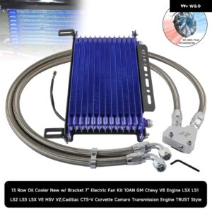 シボレー 汎用 13列 オイルクーラー + オイルライン + ブラケット キット + 7 電動ファンキット 10AN GM V8 エンジン LS1 - Blue