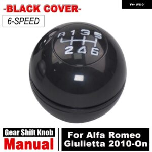 アルファロメオ スタイリング マニュアル ギア シフト ノブ 6スピード シフター レバー ハンドボールスティック 50294565 55346345 ジュリエッタ 2010-ON - black