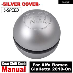 アルファロメオ スタイリング マニュアル ギア シフト ノブ 6スピード シフター レバー ハンドボールスティック 50294565 55346345 ジュリエッタ 2010-ON - Silver