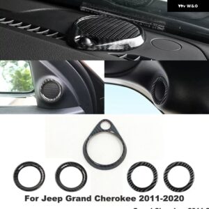ジープ グランド チェロキー 2011-2018 ABS カーボン/クローム インテリア センター コンソール ナビゲーター GPS カバー トリム カーアクセサリー - horn　frame　5pcs