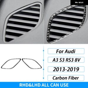 アウディ A3 S3 RS3 8V 2013-2019 カーボン ダッシュボード デフォッガー エアベント アウトレット カバー カー インテリア アクセサリー ステッカー - Black Carbon Fiber