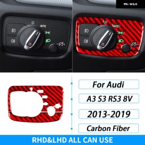 アウディ A3 S3 RS3 8V 2013-2019 カーボン ヘッドライト スイッチ コントロール パネル カバー トリム カー インテリア アクセサリー ステッカー - red carbon fiber
