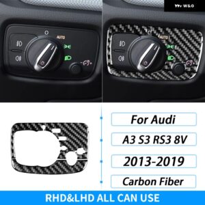アウディ A3 S3 RS3 8V 2013-2019 カーボン ヘッドライト スイッチ コントロール パネル カバー トリム カー インテリア アクセサリー ステッカー - Black Carbon Fiber
