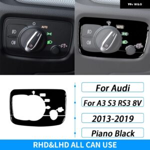 アウディ A3 S3 RS3 8V 2013-2019 カーボン ヘッドライト スイッチ コントロール パネル カバー トリム カー インテリア アクセサリー ステッカー - Piano Black