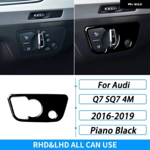アウディ Q7 SQ7 4メートル 2016-2019 アクセサリーカーボン ヘッドライト スイッチ コントロール パネル トリム カバー 車内装飾 ステッカー - Piano Black