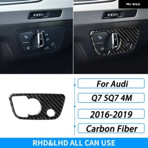 アウディ Q7 SQ7 4メートル 2016-2019 アクセサリーカーボン ヘッドライト スイッチ コントロール パネル トリム カバー 車内装飾 ステッカー - Black Carbon Fiber