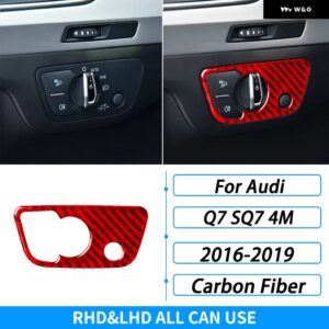 アウディ Q7 SQ7 4メートル 2016-2019 アクセサリーカーボン ヘッドライト スイッチ コントロール パネル トリム カバー 車内装飾 ステッカー - red carbon fiber