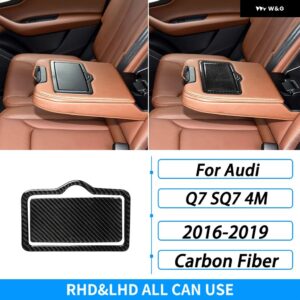 アウディ Q7 SQ7 4メートル 2016-2019 アクセサリーカーボンリアウォーターカップ ホルダー パネル トリム カバー 車内装飾 ステッカー - Black Carbon Fiber