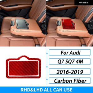 アウディ Q7 SQ7 4メートル 2016-2019 アクセサリーカーボンリアウォーターカップ ホルダー パネル トリム カバー 車内装飾 ステッカー - red carbon fiber