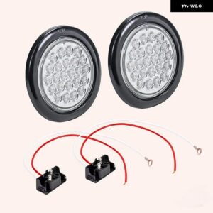 ジープ 2個 4インチ ラウンドレッドLED テールライト トラック トレーラー RV 表面実装グロメットプラグ付き IP67 車止めブレーキターン テールライト - white
