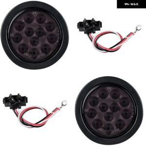 ジープ 2個 4インチ ラウンドレッドLED テールライト トラック トレーラー RV 表面実装グロメットプラグ付き IP67 車止めブレーキターン テールライト - smoke　hood
