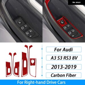 アウディ A3 S3 RS3 8V 2013-2019 カーボンウィンドウリフトスイッチ コントロール パネル カバー トリム カー インテリア アクセサリー ステッカー - Red Carbon Fiber3