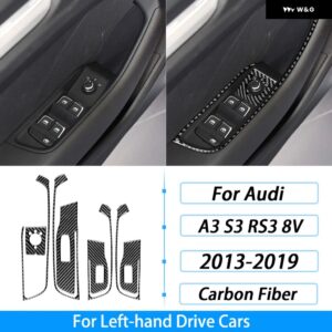 アウディ A3 S3 RS3 8V 2013-2019 カーボンウィンドウリフトスイッチ コントロール パネル カバー トリム カー インテリア アクセサリー ステッカー - Black Carbon Fiber