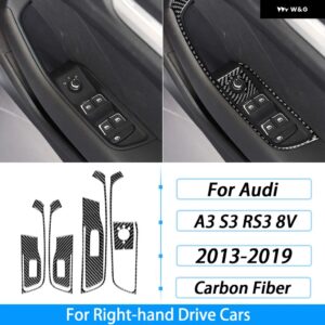 アウディ A3 S3 RS3 8V 2013-2019 カーボンウィンドウリフトスイッチ コントロール パネル カバー トリム カー インテリア アクセサリー ステッカー - Black Carbon Fiber2