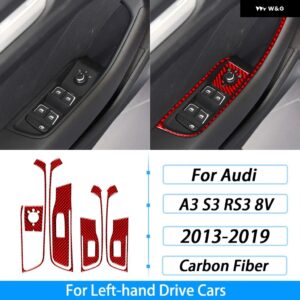 アウディ A3 S3 RS3 8V 2013-2019 カーボンウィンドウリフトスイッチ コントロール パネル カバー トリム カー インテリア アクセサリー ステッカー - red carbon fiber