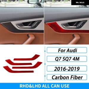 アウディ Q7 SQ7 4メートル 2016-2019 アクセサリー カーボンインナー ドアハンドル フレーム パネル トリム カバー 車内 装飾 ステッカー - red carbon fiber