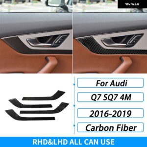 アウディ Q7 SQ7 4メートル 2016-2019 アクセサリー カーボンインナー ドアハンドル フレーム パネル トリム カバー 車内 装飾 ステッカー - Black Carbon Fiber