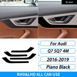 アウディ Q7 SQ7 4メートル 2016-2019 アクセサリー カーボンインナー ドアハンドル フレーム パネル トリム カバー 車内 装飾 ステッカー - Piano Black