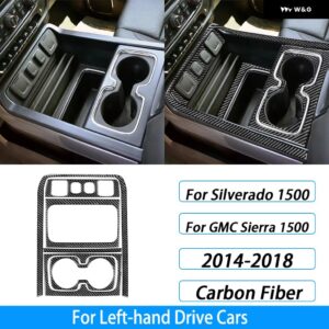 シボレー シルバラード GMC シエラ 2014-2018 カーボン 収納 ボックス カップ ホルダー パネル カバー トリム カーアクセサリー - Black Carbon Fiber