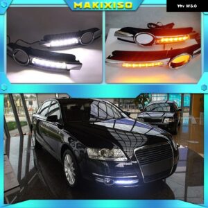 アウディ 2個 LED DRL A6 C6 2005 2006 2007 2008 車用 LED DRL デイタイム ランニング ライトフォグ ランプ グリル と 防水 ワイヤーハーネス - WHITE