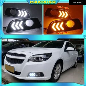 シボレー 2個 LED DRL デイタイム ランニングライト マリブ 2011-15 カー スタイリング フォグランプ ホールターニングライト - White and Yellow