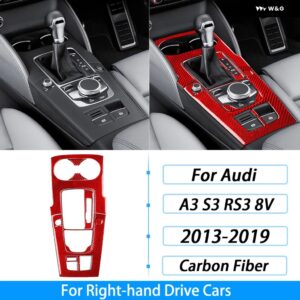 アウディ A3 S3 RS3 8V 2013-2019 カーボン ギア シフト ウォーターカップ ホルダー パネル トリム セットカー インテリア アクセサリー ステッカー - Red Carbon Fiber3