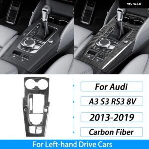 アウディ A3 S3 RS3 8V 2013-2019 カーボン ギア シフト ウォーターカップ ホルダー パネル トリム セットカー インテリア アクセサリー ステッカー - Black Carbon Fiber