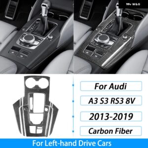 アウディ A3 S3 RS3 8V 2013-2019 カーボンセンター コンソール ギア シフト サラウンド トリム カバー インテリア アクセサリー STIC - Black Carbon Fiber